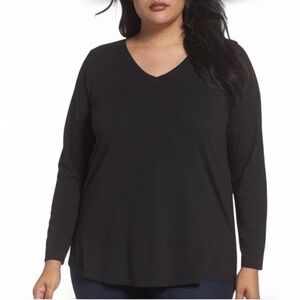 Sejour Ruched Sleeve Long Sleeve Top Black